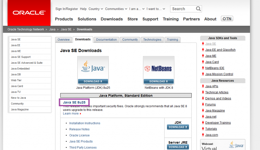 Javaのダウンロード１