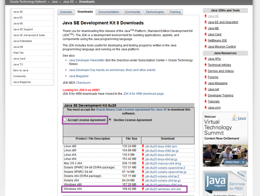 Javaのダウンロード２